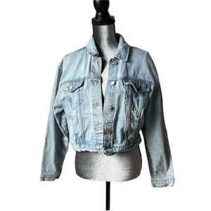 Bershka Light Wash Denim Cropped Jacket